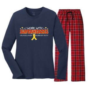 Childhood Cancer I Work With Superheroes Women's Long Sleeve Flannel Pajama Set 