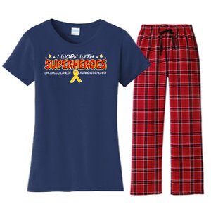 Childhood Cancer I Work With Superheroes Women's Flannel Pajama Set