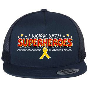 Childhood Cancer I Work With Superheroes Flat Bill Trucker Hat