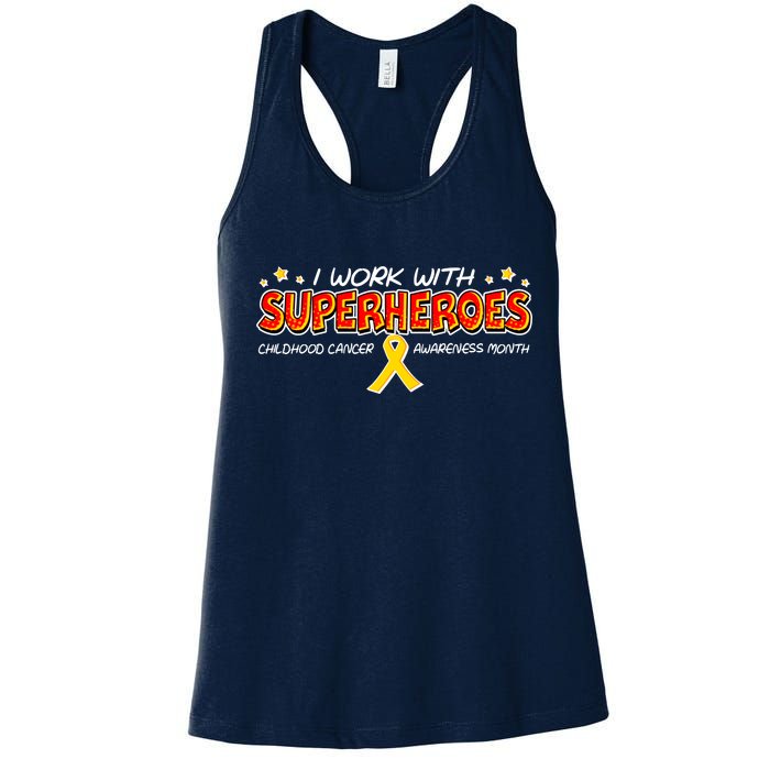 Childhood Cancer I Work With Superheroes Women's Racerback Tank