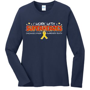 Childhood Cancer I Work With Superheroes Ladies Long Sleeve Shirt