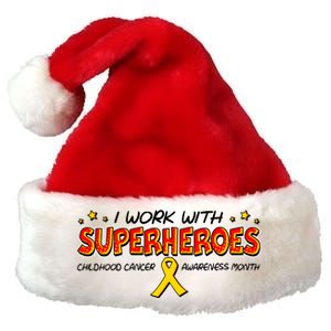 Childhood Cancer I Work With Superheroes Premium Christmas Santa Hat