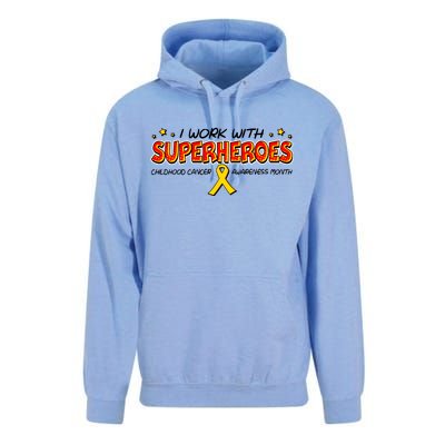 Childhood Cancer I Work With Superheroes Unisex Surf Hoodie