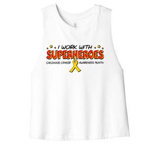 Childhood Cancer I Work With Superheroes Women's Racerback Cropped Tank