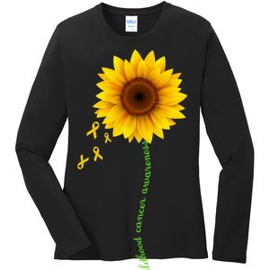 Children's Cancer Awareness Sunflower Ladies Long Sleeve Shirt