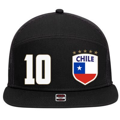 Chile Flag Shield Logo Futbol Soccer World Cup 7 Panel Mesh Trucker Snapback Hat