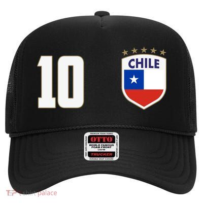 Chile Flag Shield Logo Futbol Soccer World Cup High Crown Mesh Back Trucker Hat