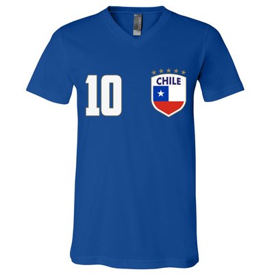 Chile Flag Shield Logo Futbol Soccer World Cup V-Neck T-Shirt