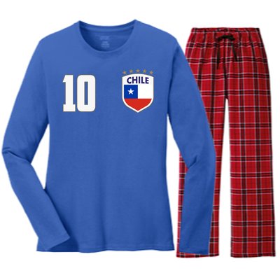 Chile Flag Shield Logo Futbol Soccer World Cup Women's Long Sleeve Flannel Pajama Set 