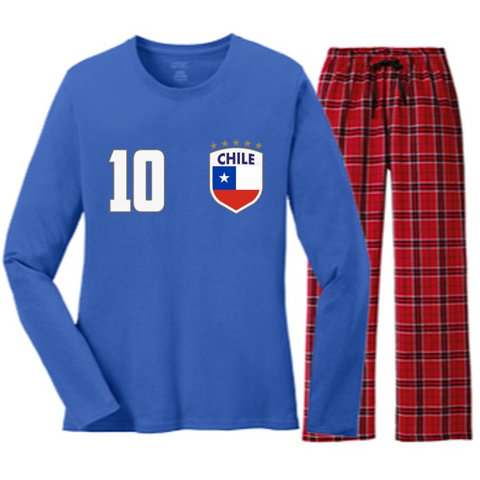 Chile Flag Shield Logo Futbol Soccer World Cup Women's Long Sleeve Flannel Pajama Set 