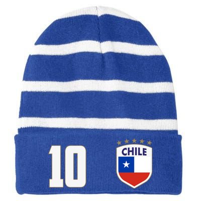 Chile Flag Shield Logo Futbol Soccer World Cup Striped Beanie with Solid Band