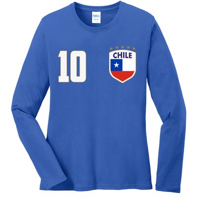 Chile Flag Shield Logo Futbol Soccer World Cup Ladies Long Sleeve Shirt