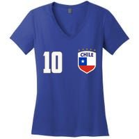 Chile Flag Shield Logo Futbol Soccer World Cup Women's V-Neck T-Shirt