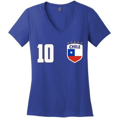 Chile Flag Shield Logo Futbol Soccer World Cup Women's V-Neck T-Shirt