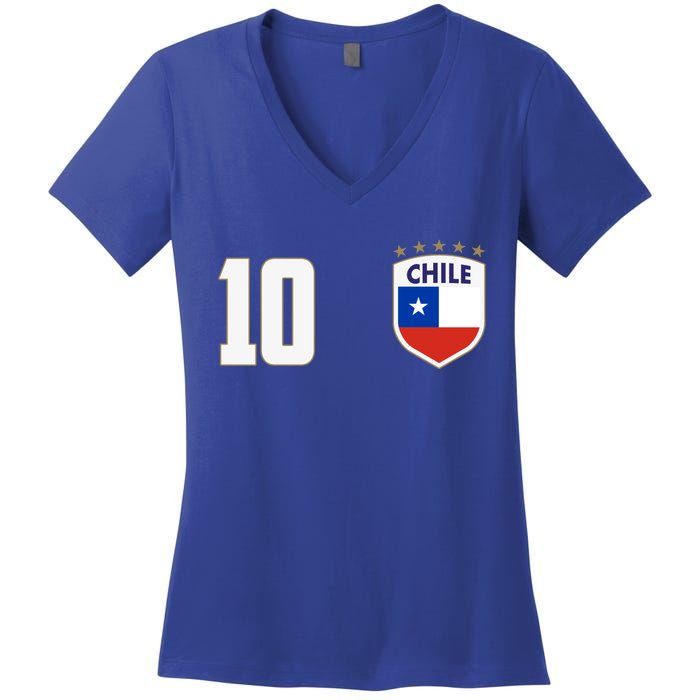 Chile Flag Shield Logo Futbol Soccer World Cup Women's V-Neck T-Shirt