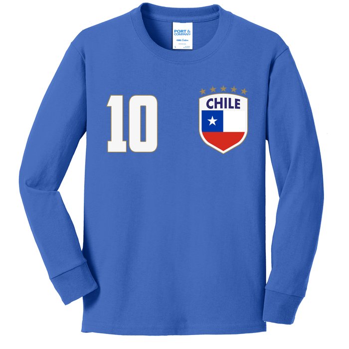 Chile Flag Shield Logo Futbol Soccer World Cup Kids Long Sleeve Shirt