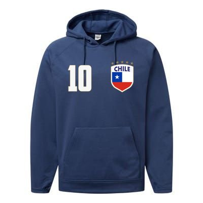 Chile Flag Shield Logo Futbol Soccer World Cup Performance Fleece Hoodie