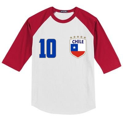 Chile Flag Shield Logo Futbol Soccer World Cup Kids Colorblock Raglan Jersey