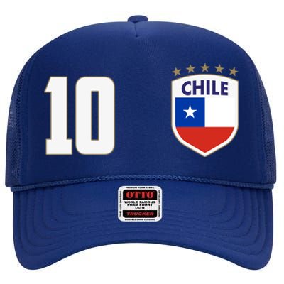 Chile Flag Shield Logo Futbol Soccer World Cup High Crown Mesh Back Trucker Hat