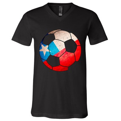 Chile Soccer Ball Flag V-Neck T-Shirt