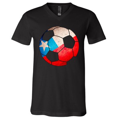 Chile Soccer Ball Flag V-Neck T-Shirt