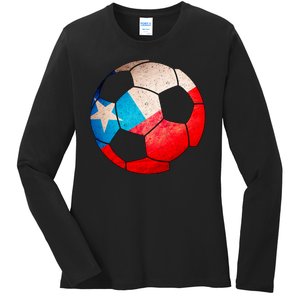 Chile Soccer Ball Flag Ladies Long Sleeve Shirt