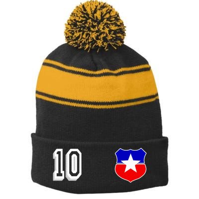 Chile Soccer La Roja Jersey Number 10 Stripe Pom Pom Beanie