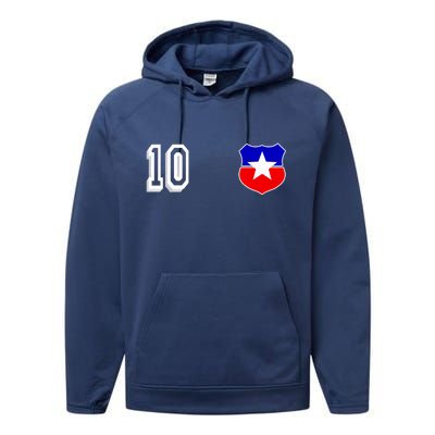 Chile Soccer La Roja Jersey Number 10 Performance Fleece Hoodie