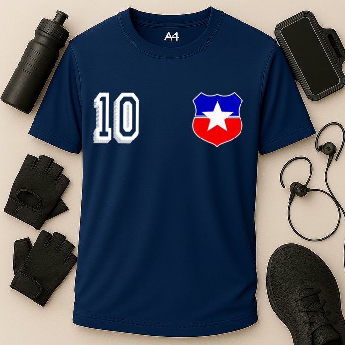 Chile Soccer La Roja Jersey Number 10 Cooling Performance Crew T-Shirt