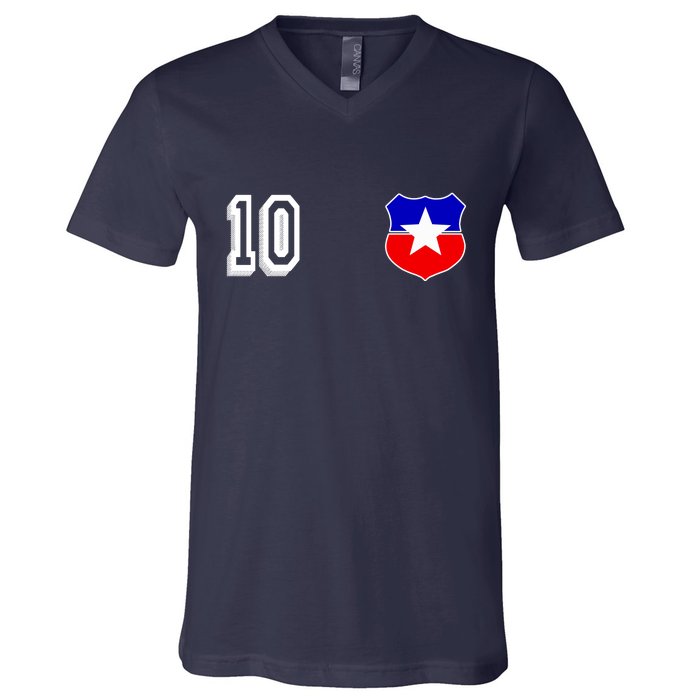 Chile Soccer La Roja Jersey Number 10 V-Neck T-Shirt