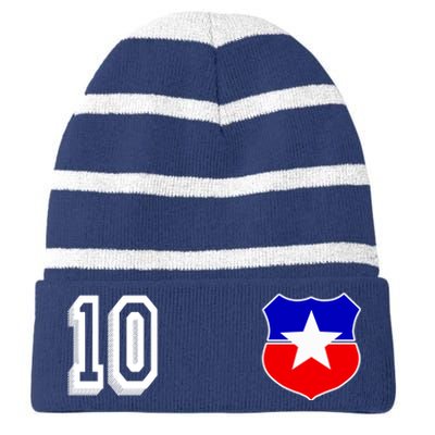 Chile Soccer La Roja Jersey Number 10 Striped Beanie with Solid Band