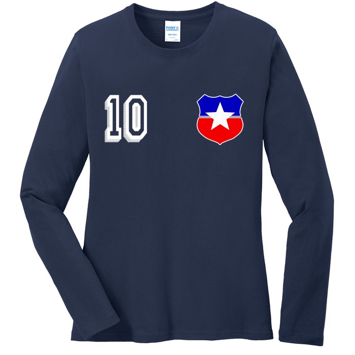 Chile Soccer La Roja Jersey Number 10 Ladies Long Sleeve Shirt