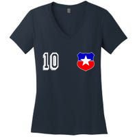 Chile Soccer La Roja Jersey Number 10 Women's V-Neck T-Shirt