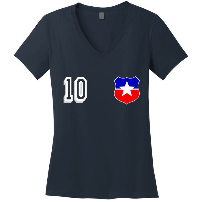 Chile Soccer La Roja Jersey Number 10 Women's V-Neck T-Shirt