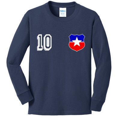 Chile Soccer La Roja Jersey Number 10 Kids Long Sleeve Shirt