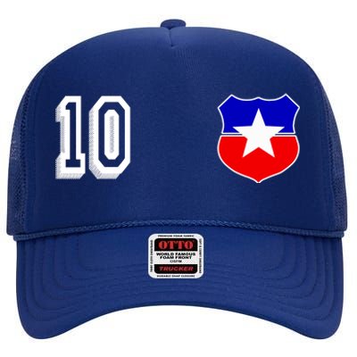 Chile Soccer La Roja Jersey Number 10 High Crown Mesh Back Trucker Hat