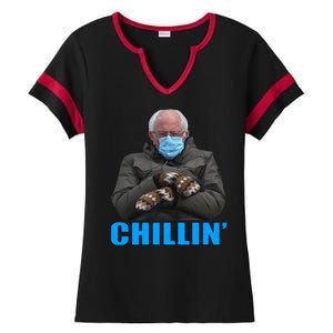 Chillin' Bernie Sanders Mittens Meme Sitting Ladies Halftime Notch Neck Tee