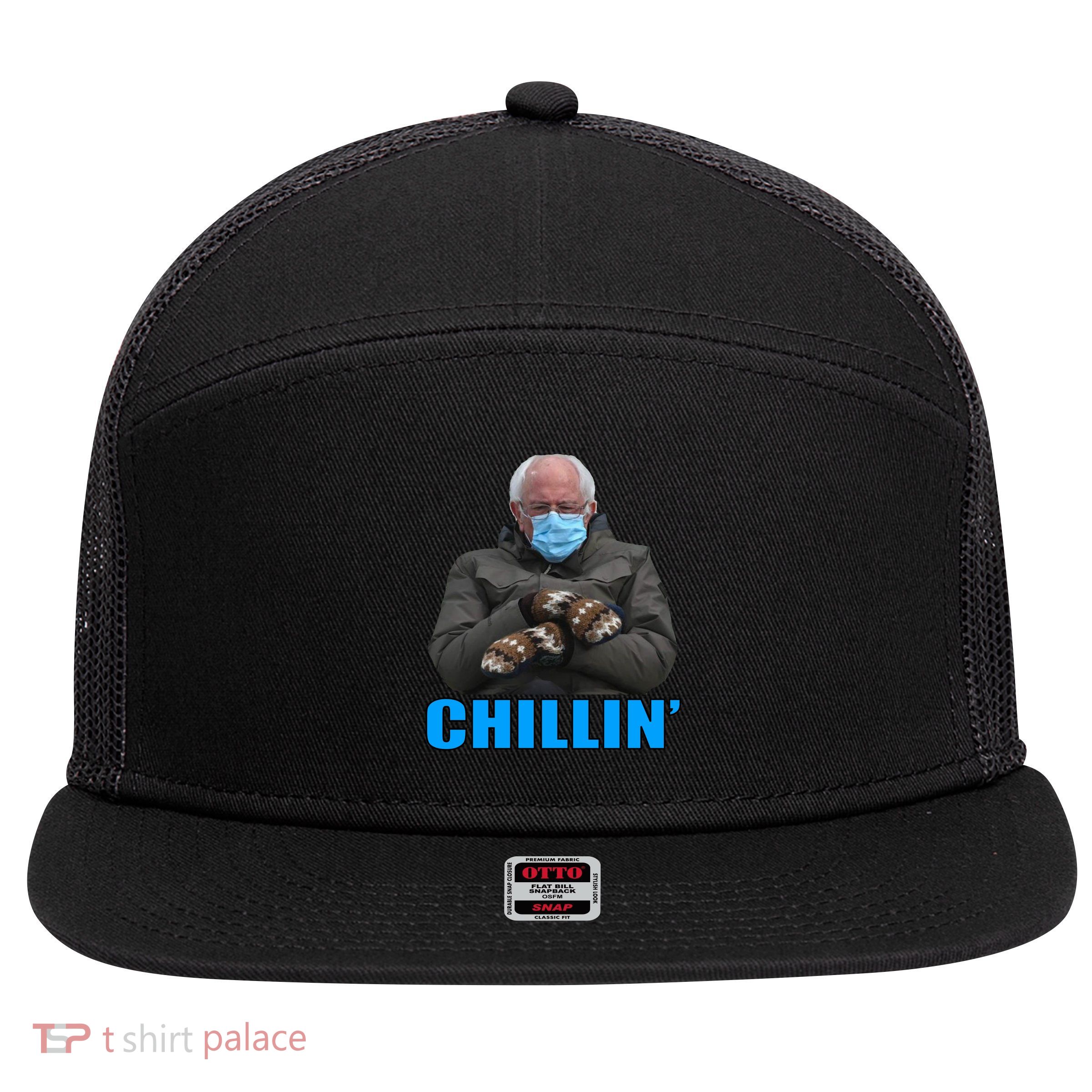 Chillin' Bernie Sanders Mittens Meme Sitting 7 Panel Mesh Trucker Snapback Hat