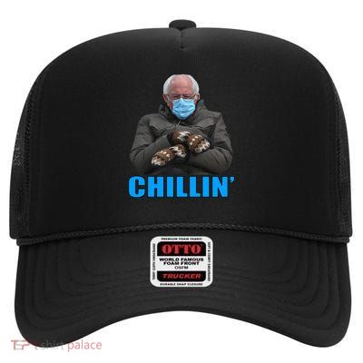 Chillin' Bernie Sanders Mittens Meme Sitting High Crown Mesh Back Trucker Hat