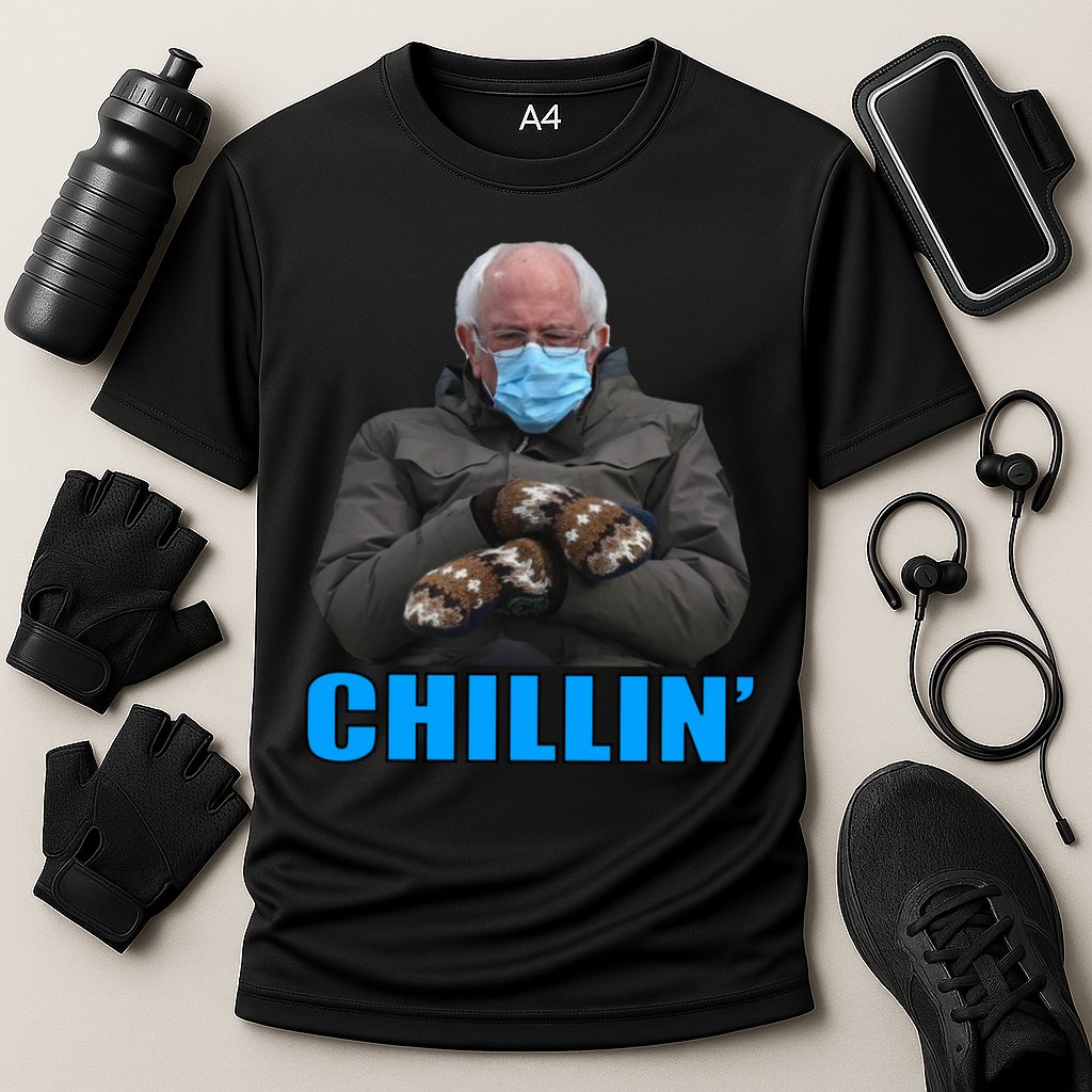 Chillin' Bernie Sanders Mittens Meme Sitting Cooling Performance Crew T-Shirt