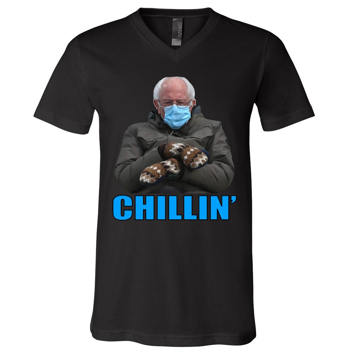Chillin' Bernie Sanders Mittens Meme Sitting V-Neck T-Shirt