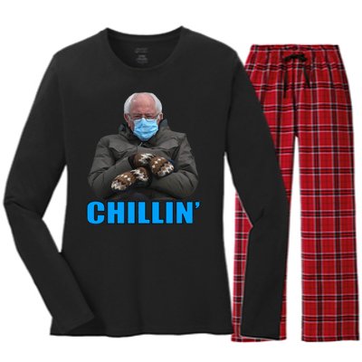 Chillin' Bernie Sanders Mittens Meme Sitting Women's Long Sleeve Flannel Pajama Set 