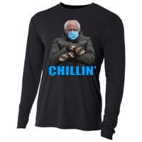 Chillin' Bernie Sanders Mittens Meme Sitting Cooling Performance Long Sleeve Crew