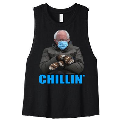 Chillin' Bernie Sanders Mittens Meme Sitting Women's Racerback Cropped Tank