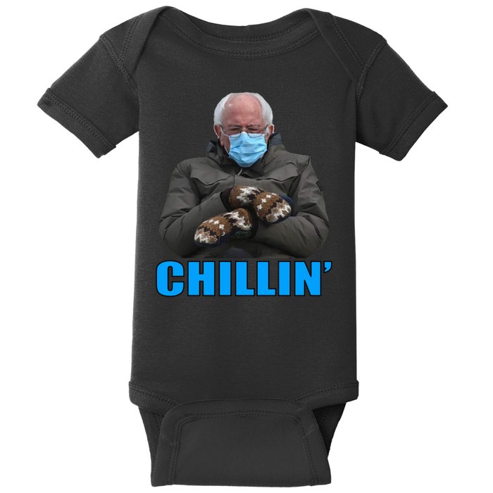 Chillin' Bernie Sanders Mittens Meme Sitting Baby Bodysuit
