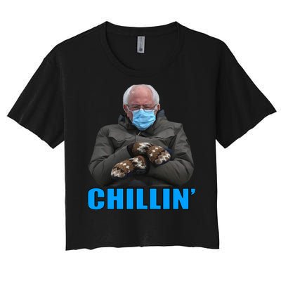 Chillin' Bernie Sanders Mittens Meme Sitting Women's Crop Top Tee