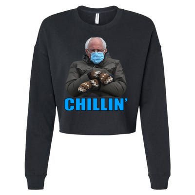 Chillin' Bernie Sanders Mittens Meme Sitting Cropped Pullover Crew