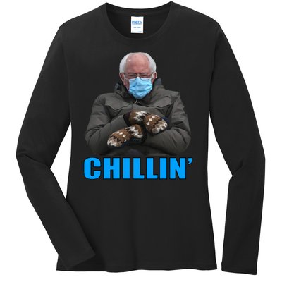 Chillin' Bernie Sanders Mittens Meme Sitting Ladies Long Sleeve Shirt