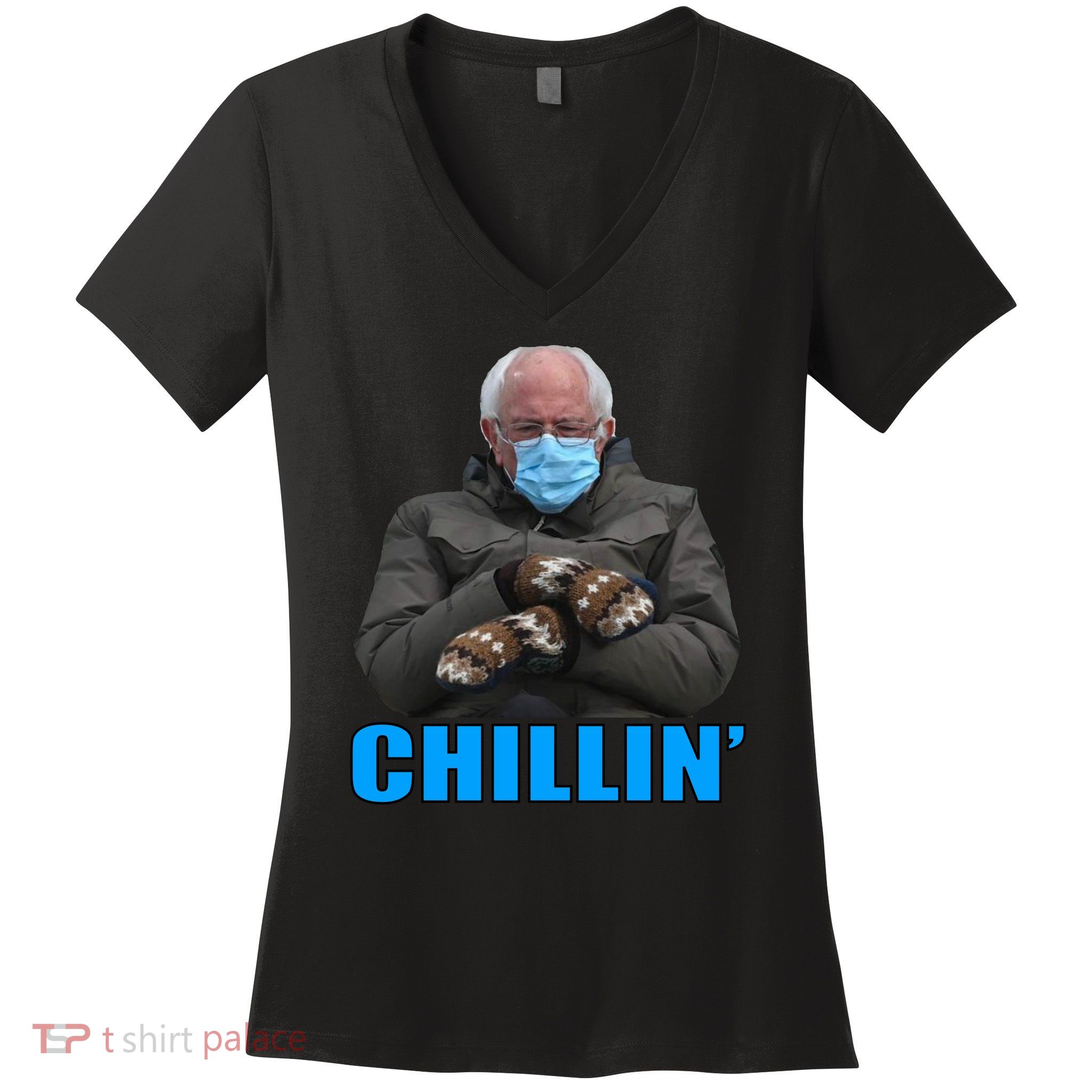 Chillin' Bernie Sanders Mittens Meme Sitting Women's V-Neck T-Shirt