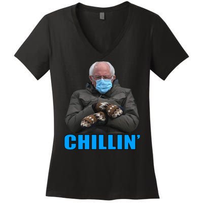 Chillin' Bernie Sanders Mittens Meme Sitting Women's V-Neck T-Shirt